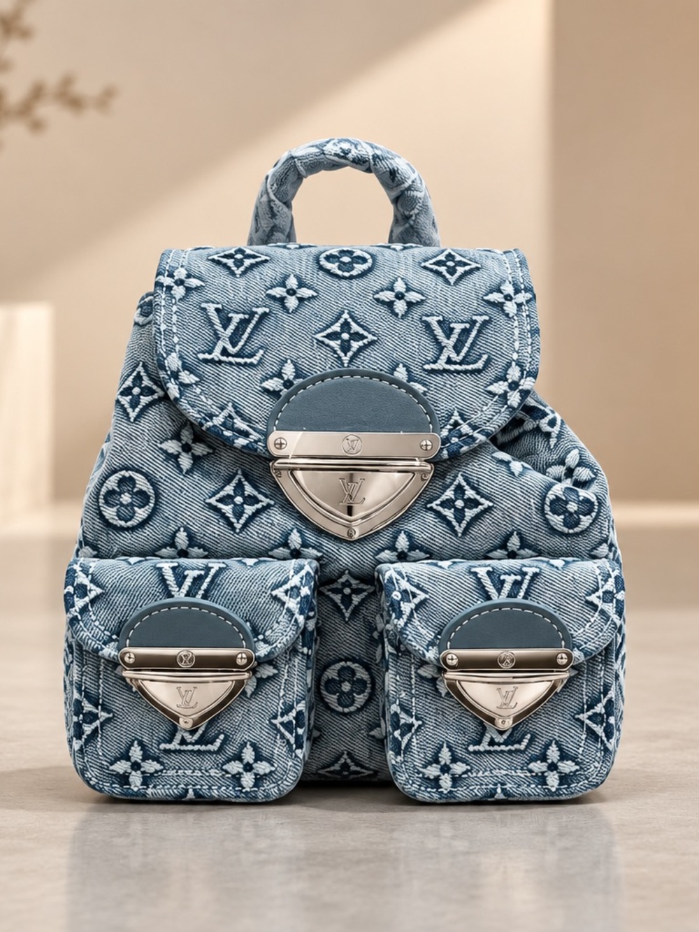 you are buying under no brand Denim Monogram Mini Backpack in Washed Blue